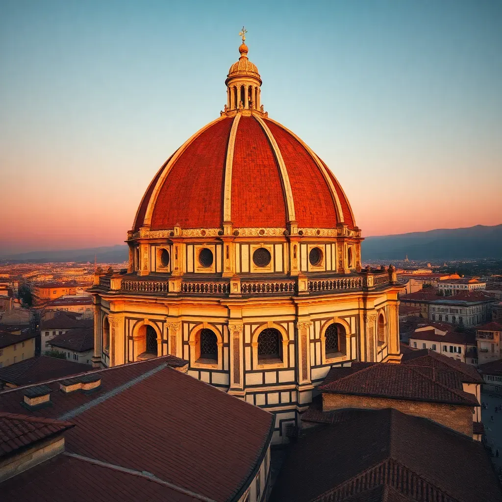 Filming in Florence with Duomo and Ponte Vecchio view