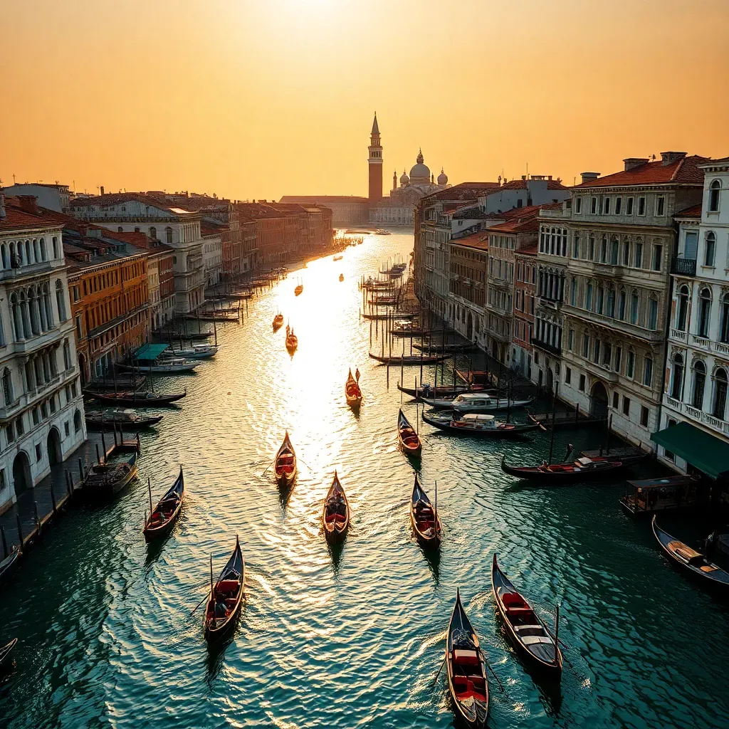 Filming in Venice with Grand Canal and gondolas view